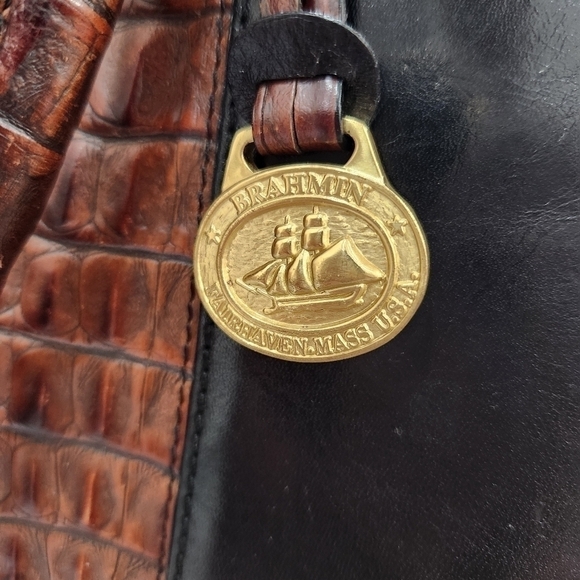 BRAHMIN Vintage Genuine Leather Croco Satchel Bag, Black/Brown, Women's OS - Picture 5 of 14